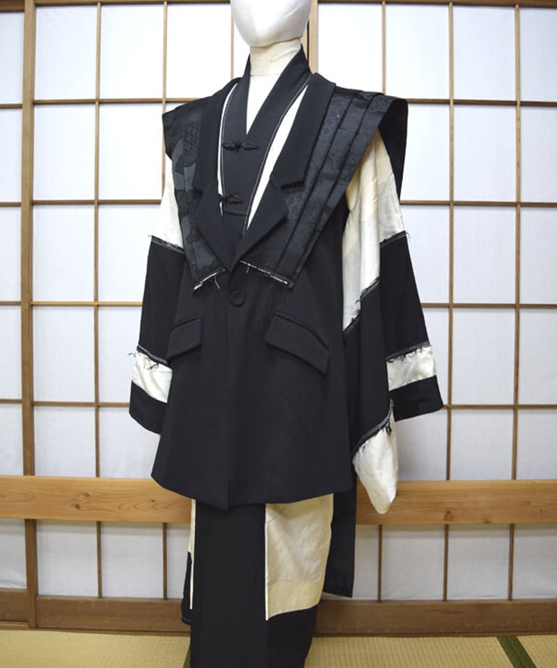 kki.2551 【KIMONO Custom】モノクロ裃ジャケット。 | 危機裸裸 kki.2551 【KIMONO Custom】モノクロ裃ジャケット。 | 危機裸裸