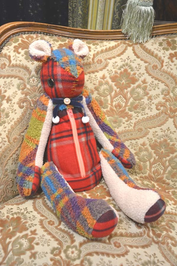 kki.2624 ボアとフリースのタータンチェックのくまちゃんぬいぐるみ
