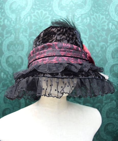 kki.2420　ベロアの額縁リボンとレースHAT。＜ブラック＞