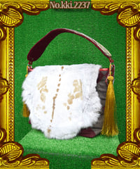 kki.2237　ヴィンテージジャガードラビットファーBAG。＜ワインレッド＞