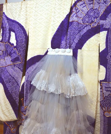 kki.2610　【KIMONO Custom】振袖のロング羽織りドレスとゴブランケープ。