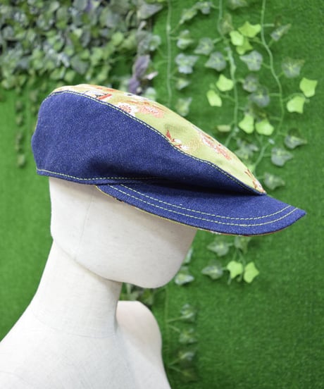 kki.2276　西陣織とデニムのハンチングCAP。