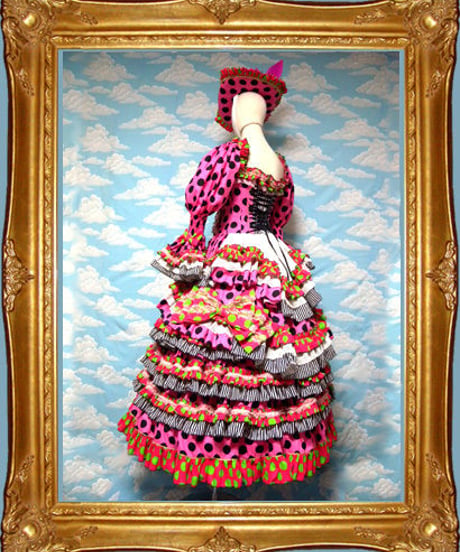 kki.1527　ドットクイーンコルセットドレス/ドレスHAT＆パニエSet 。