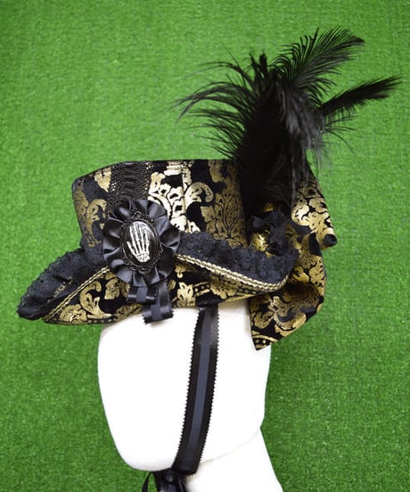 kki.2219　ゴールドベロアと髑髏のトライブリムミドルドールHAT。
