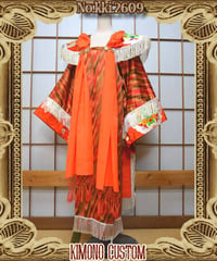 kki.2609　【KIMONO Custom】オレンジのロング羽織り。