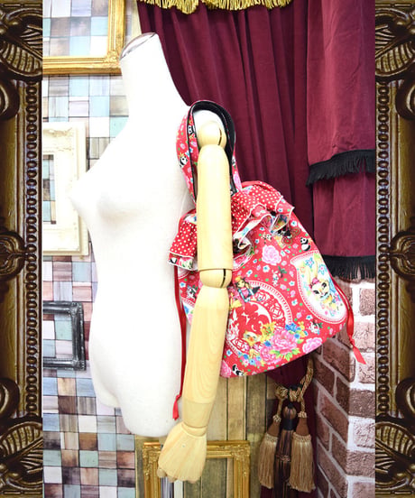 kki.2209　レトロチャイナきんちゃくBAG。＜アカ＞