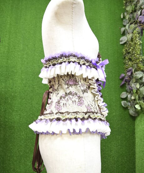 kki.2239　アンティークボタニカルフリルウエストコルセット。