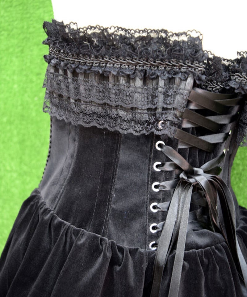 kki.2310 ブラックベルベットバッスルウエストコルセット kki.2310 ブラックベルベットバッスルウエストコルセット