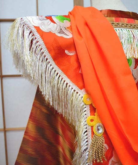 kki.2609　【KIMONO Custom】オレンジのロング羽織り。