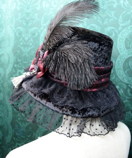kki.2420　ベロアの額縁リボンとレースHAT。＜ブラック＞