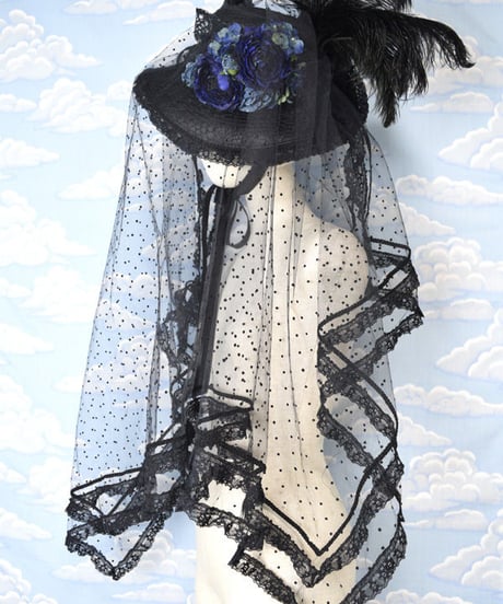 kki.2070　青い薔薇と水玉チュールのロングベールドレスHAT。