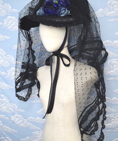 kki.2070　青い薔薇と水玉チュールのロングベールドレスHAT。