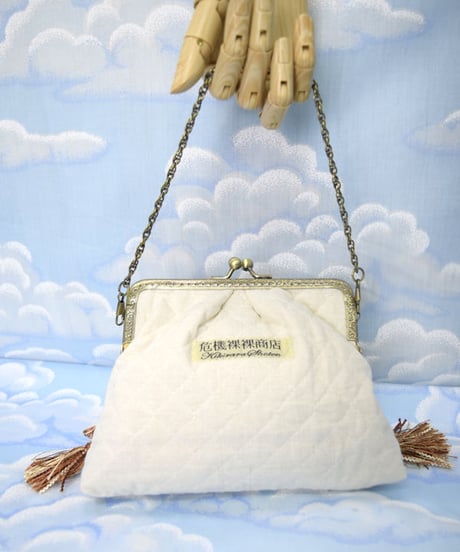 kki.2087　コットンキルティングのフリンジドクロがま口クラッチBAG。