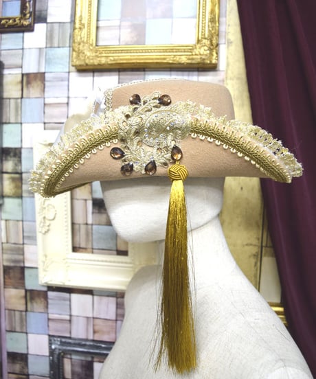 kki.2187　編み上げと薔薇のアンティークデコレーションHAT。