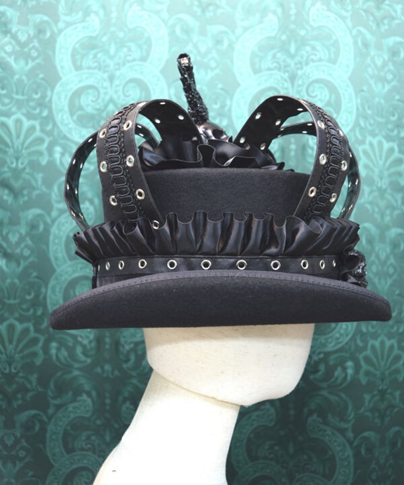 kki.2458 BLACK Skull 王冠シルクHAT。 | 危機裸裸商店WEBSHOP
