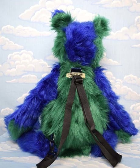 kki.2052　青と緑のもふもふくまちゃんBAG。