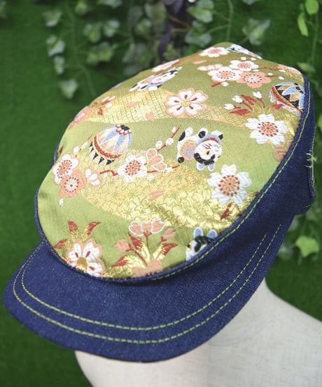kki.2276　西陣織とデニムのハンチングCAP。