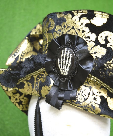kki.2219　ゴールドベロアと髑髏のトライブリムミドルドールHAT。