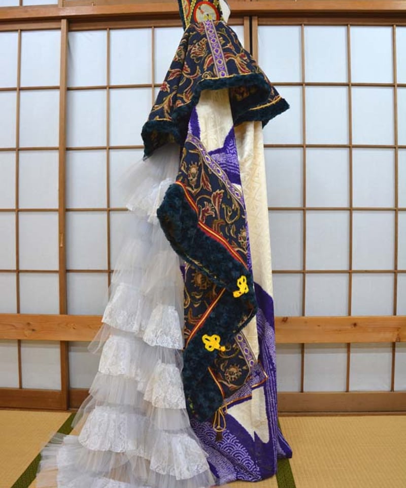 kki.2610 【KIMONO Custom】振袖のロング羽織りドレスとゴブランケープ