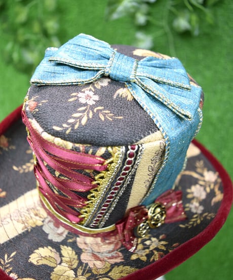 kki.2336　ロマンチックグリーンヴィンテージリボンドールHAT。