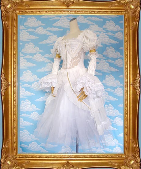 kki.1296　白い鳥バスクコルセットドレス/付け袖、パニエSet 。