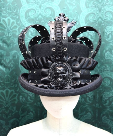 kki.2458　BLACK Skull 王冠シルクHAT。