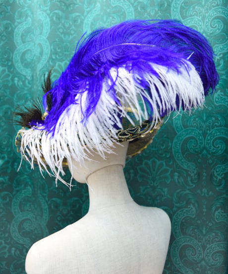 kki.2592　青薔薇と孔雀のフリルブリムHAT。