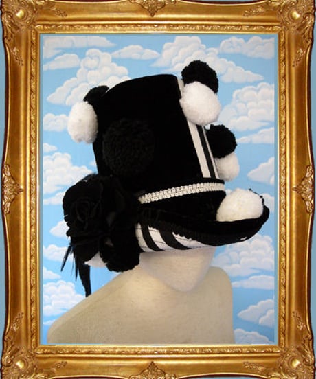 kki.1263　ブラックホワイトロングシルクＨＡＴ 。
