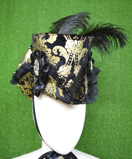 kki.2219　ゴールドベロアと髑髏のトライブリムミドルドールHAT。