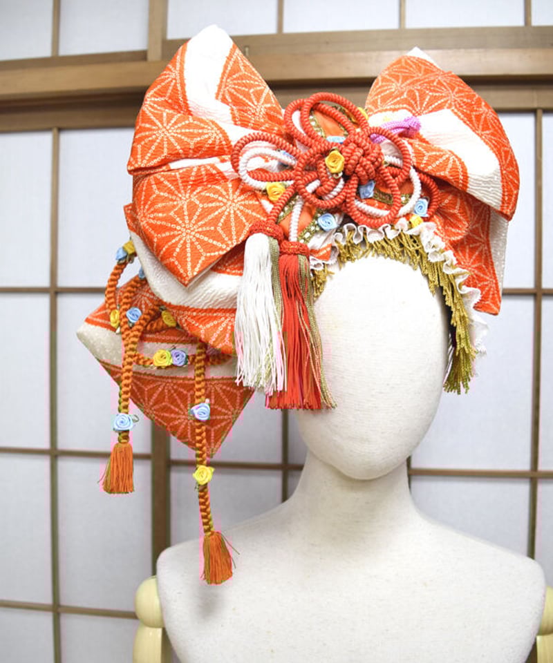 kki.2568 【KIMONO Custom】オレンジのちりめん帯おリボン