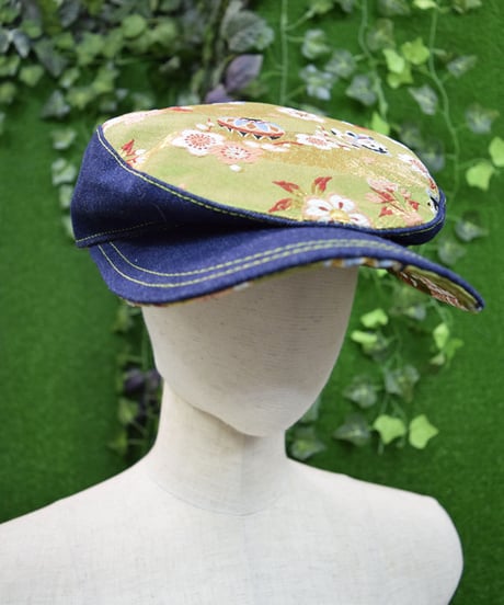 kki.2276　西陣織とデニムのハンチングCAP。