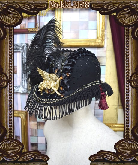 kki.2188　黒と木馬のバーレスクデコレーションボーラーHAT。