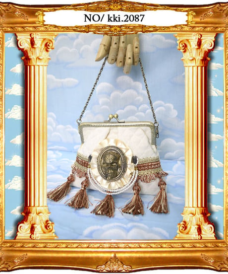 kki.2087　コットンキルティングのフリンジドクロがま口クラッチBAG。