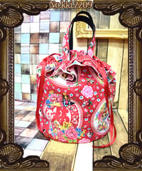 kki.2209　レトロチャイナきんちゃくBAG。＜アカ＞