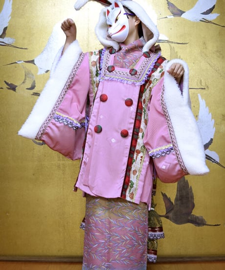 kki.2550　【KIMONO Custom】うさ耳ボアとレースバッスルピンクの羽織。