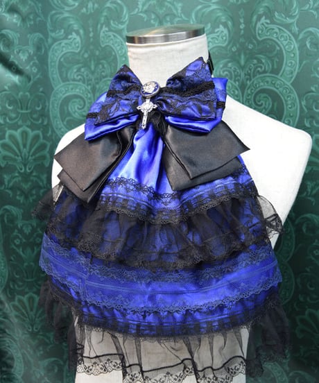 kki.2393　青と黒のリボンボリュームジャボ。