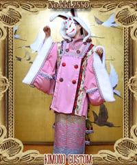 kki.2550　【KIMONO Custom】うさ耳ボアとレースバッスルピンクの羽織。