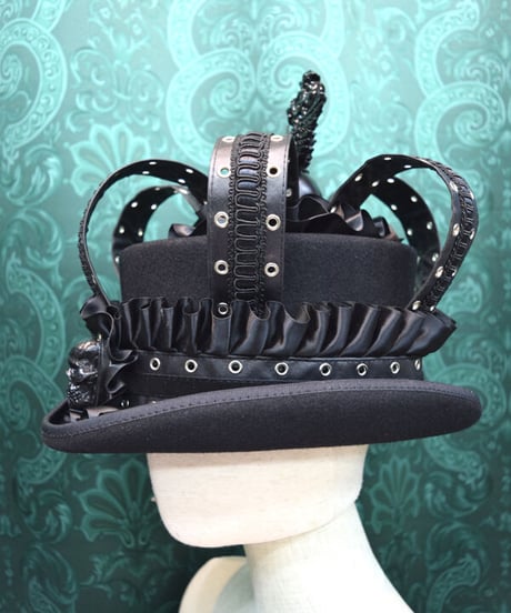 kki.2458　BLACK Skull 王冠シルクHAT。