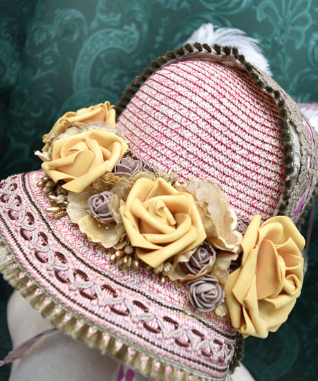 kki.2438　クラシカルピンクヴィンテージストローHAT。