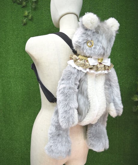 kki.2317　シルバーグレーとボアのくまちゃんBAG。