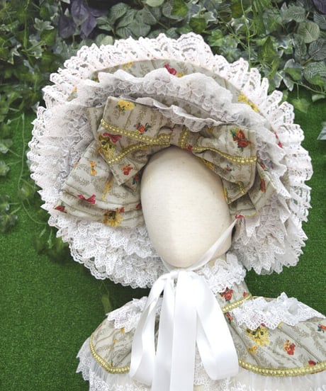 kki.2309　Pritty Cat Doll ボンネット、コルセット、ドロワーズ、フリルケープ、4点Set。