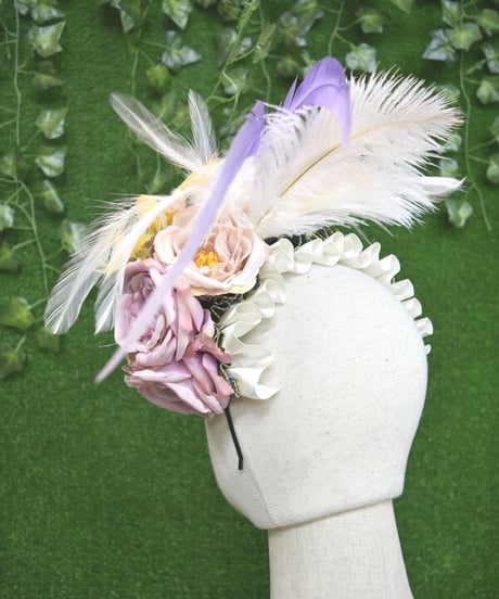 kki.2366　 カナリアと薔薇のリボンカクテルカチューシャ。