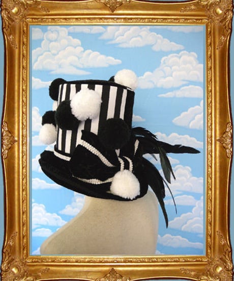 kki.1263　ブラックホワイトロングシルクＨＡＴ 。