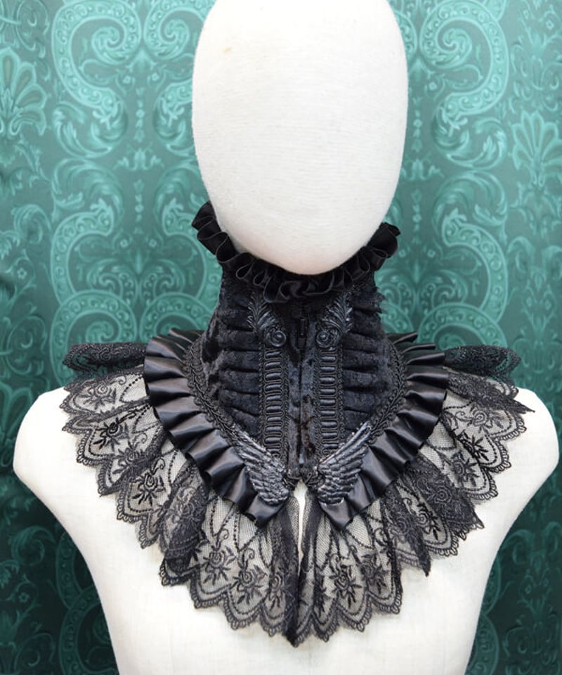 kki.2457 BLACK Wings レースフリルネックコルセット。 | 危機裸 kki.2457 BLACK Wings レースフリルネックコルセット。 | 危機裸
