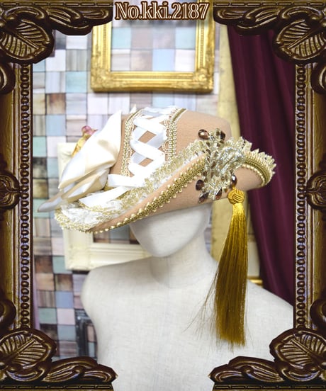 kki.2187　編み上げと薔薇のアンティークデコレーションHAT。