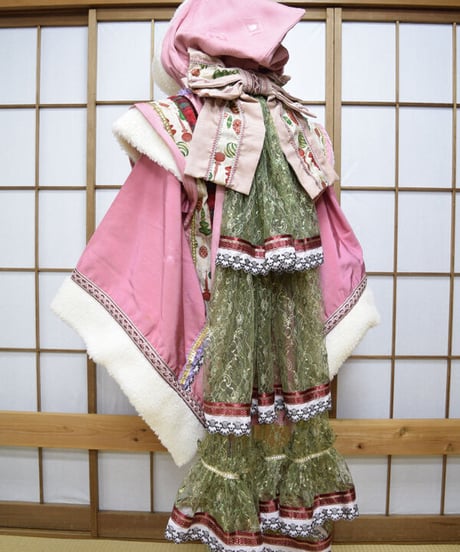 kki.2550　【KIMONO Custom】うさ耳ボアとレースバッスルピンクの羽織。