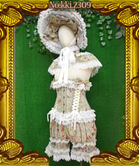 kki.2309　Pritty Cat Doll ボンネット、コルセット、ドロワーズ、フリルケープ、4点Set。