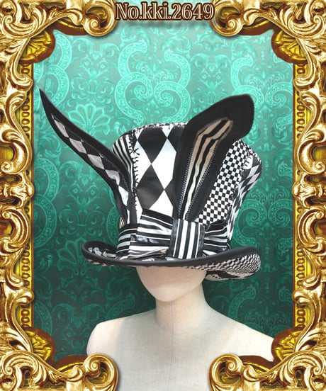 kki.2649　モノクロウサギのツギハギグラモフォンシルクHAT。