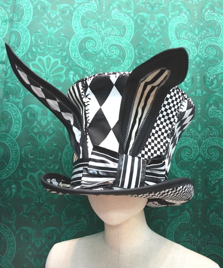 kki.2649　モノクロウサギのツギハギグラモフォンシルクHAT。