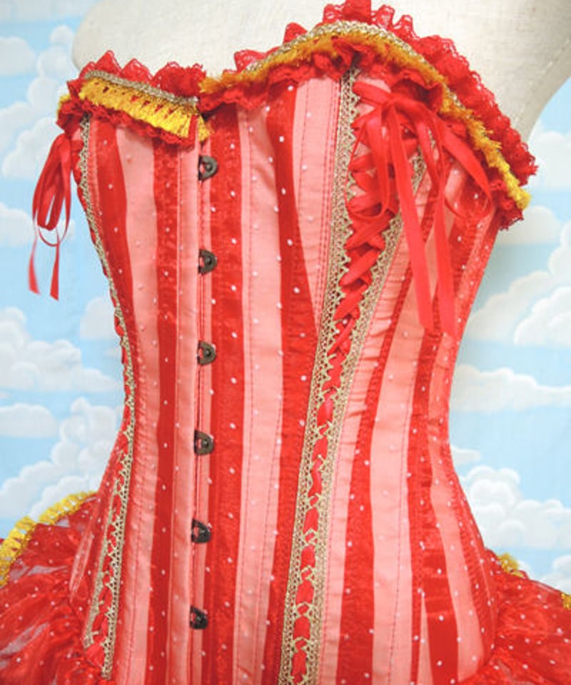 kki.1941 ドットチュールとストライプの バレリーナバスクコルセット